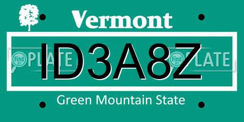 ID3A8Z Vermont License Plate