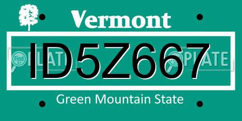 ID5Z667 Vermont License Plate