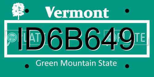 ID6B649 Vermont License Plate