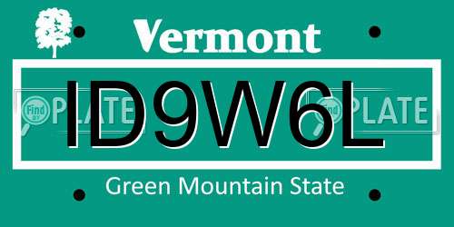 ID9W6L Vermont License Plate