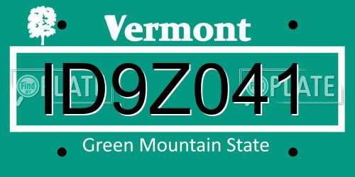 ID9Z041 Vermont License Plate