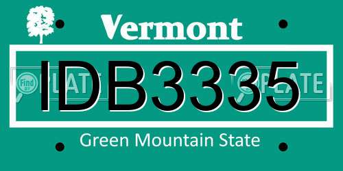 IDB3335 Vermont License Plate