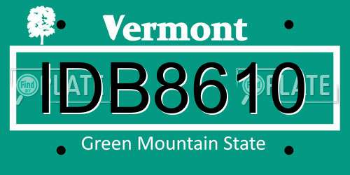 IDB8610 Vermont License Plate