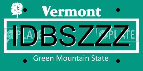 IDBSZZZ Vermont License Plate