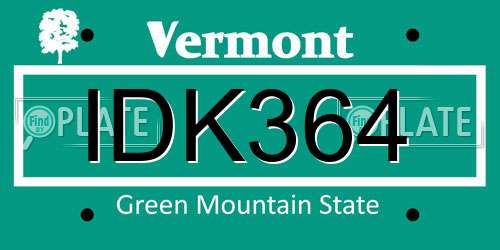 IDK364 Vermont License Plate