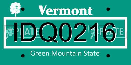 IDQ0216 Vermont License Plate