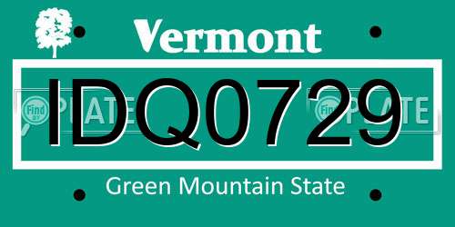 IDQ0729 Vermont License Plate