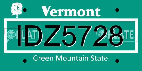 IDZ5728 Vermont License Plate