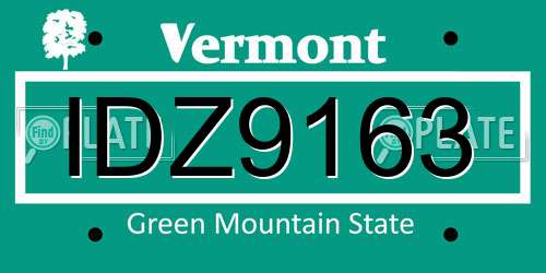 IDZ9163 Vermont License Plate