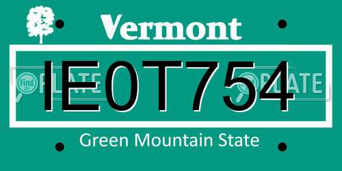 IE0T754 Vermont License Plate