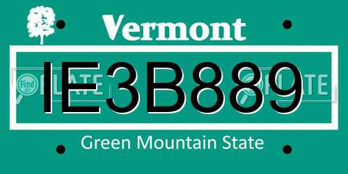 IE3B889 Vermont License Plate