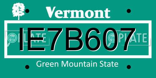 IE7B607 Vermont License Plate