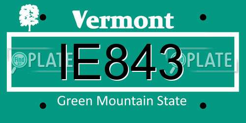 IE843 Vermont License Plate