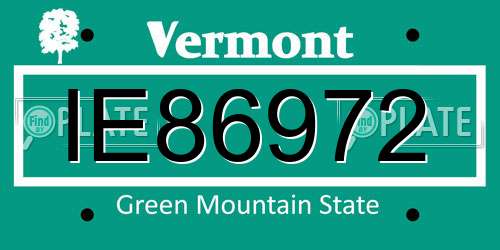 IE86972 Vermont License Plate