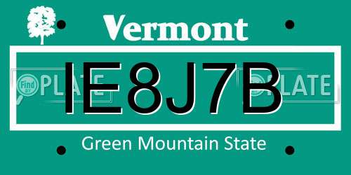 IE8J7B Vermont License Plate