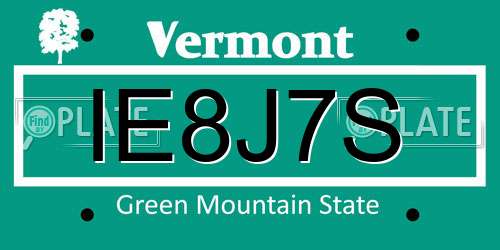 IE8J7S Vermont License Plate