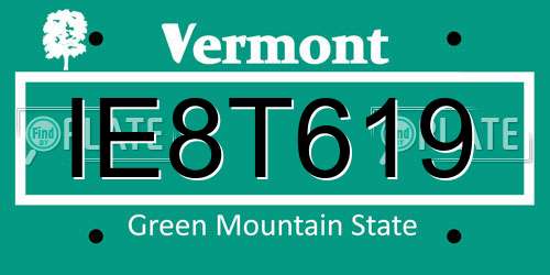 IE8T619 Vermont License Plate