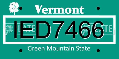 IED7466 Vermont License Plate