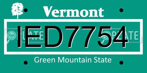 IED7754 Vermont License Plate