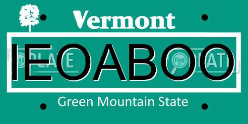 IEOABOO Vermont License Plate