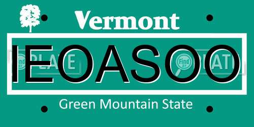 IEOASOO Vermont License Plate
