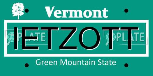 IETZOTT Vermont License Plate