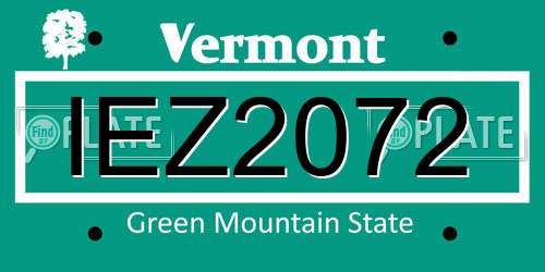IEZ2072 Vermont License Plate