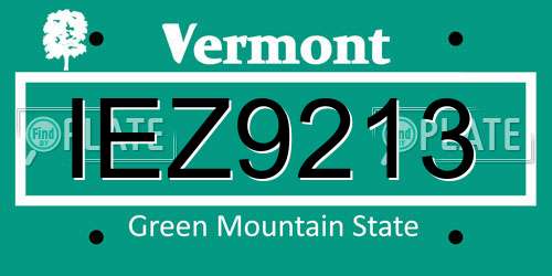 IEZ9213 Vermont License Plate