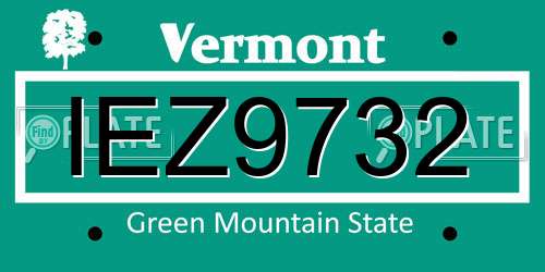 IEZ9732 Vermont License Plate