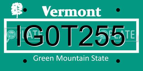 IG0T255 Vermont License Plate
