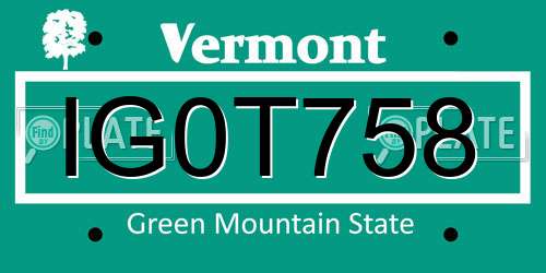 IG0T758 Vermont License Plate