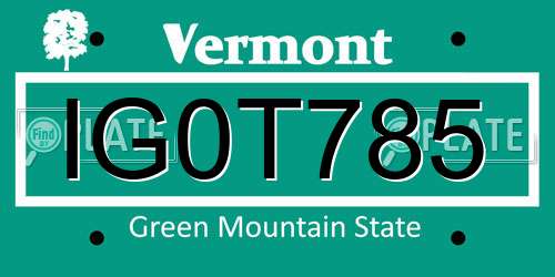 IG0T785 Vermont License Plate