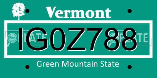 IG0Z788 Vermont License Plate