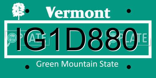 IG1D880 Vermont License Plate