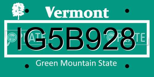 IG5B928 Vermont License Plate
