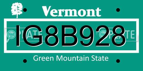 IG8B928 Vermont License Plate