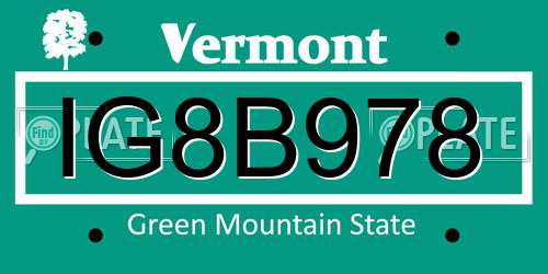 IG8B978 Vermont License Plate