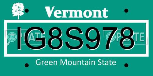 IG8S978 Vermont License Plate