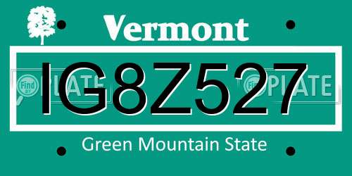 IG8Z527 Vermont License Plate