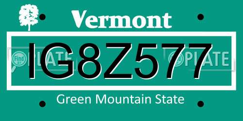 IG8Z577 Vermont License Plate