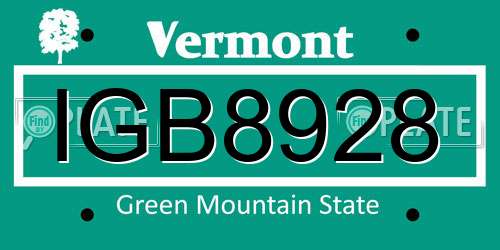 IGB8928 Vermont License Plate