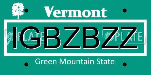 IGBZBZZ Vermont License Plate
