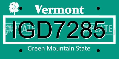 IGD7285 Vermont License Plate