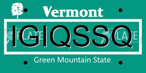 IGIQSSQ Vermont License Plate