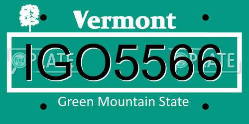 IGO5566 Vermont License Plate