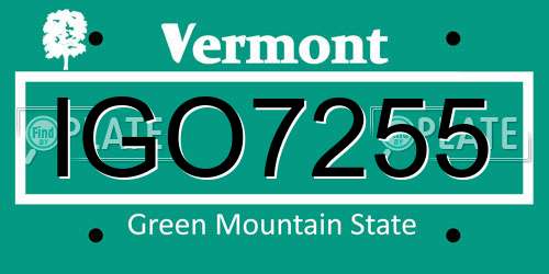 IGO7255 Vermont License Plate