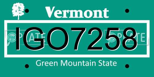 IGO7258 Vermont License Plate