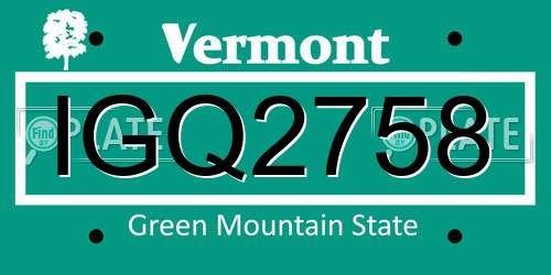 IGQ2758 Vermont License Plate