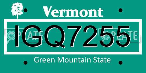 IGQ7255 Vermont License Plate