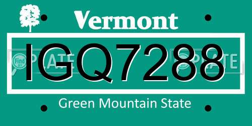 IGQ7288 Vermont License Plate